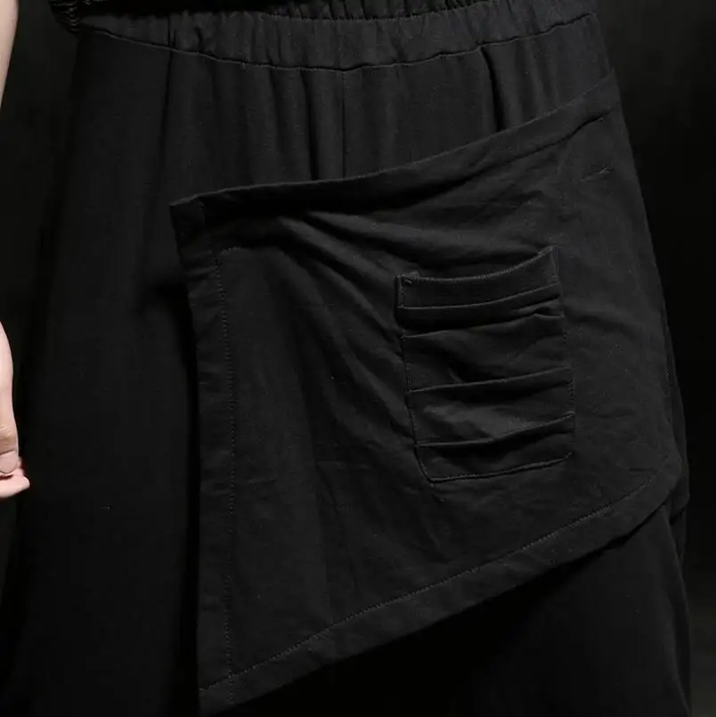 

The United Europe States Spring And Summer Hair Stylist Elastic Waist Large Size Pocket Black Men's Pants /m-2xl