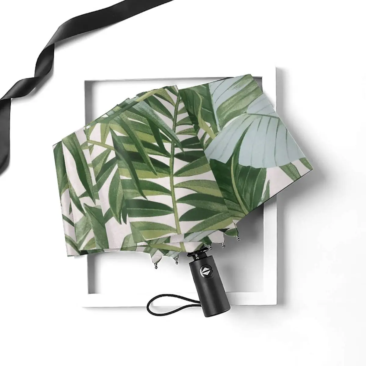 Miglior Ombrello Automatico Pioggia Donna Ombrello A Tre Pieghe Palma Banana Foglia Ombrello Tropicale Antivento Ombrello Impermeabile Femminile