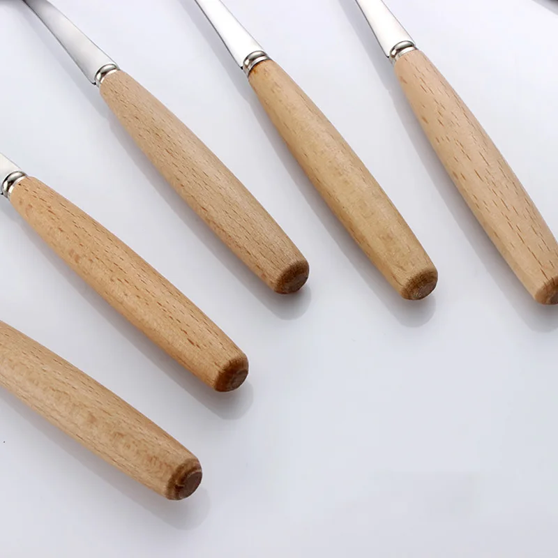 Набор столовой посуды из нержавеющей стали с деревянной ручкой нож вилка ложка