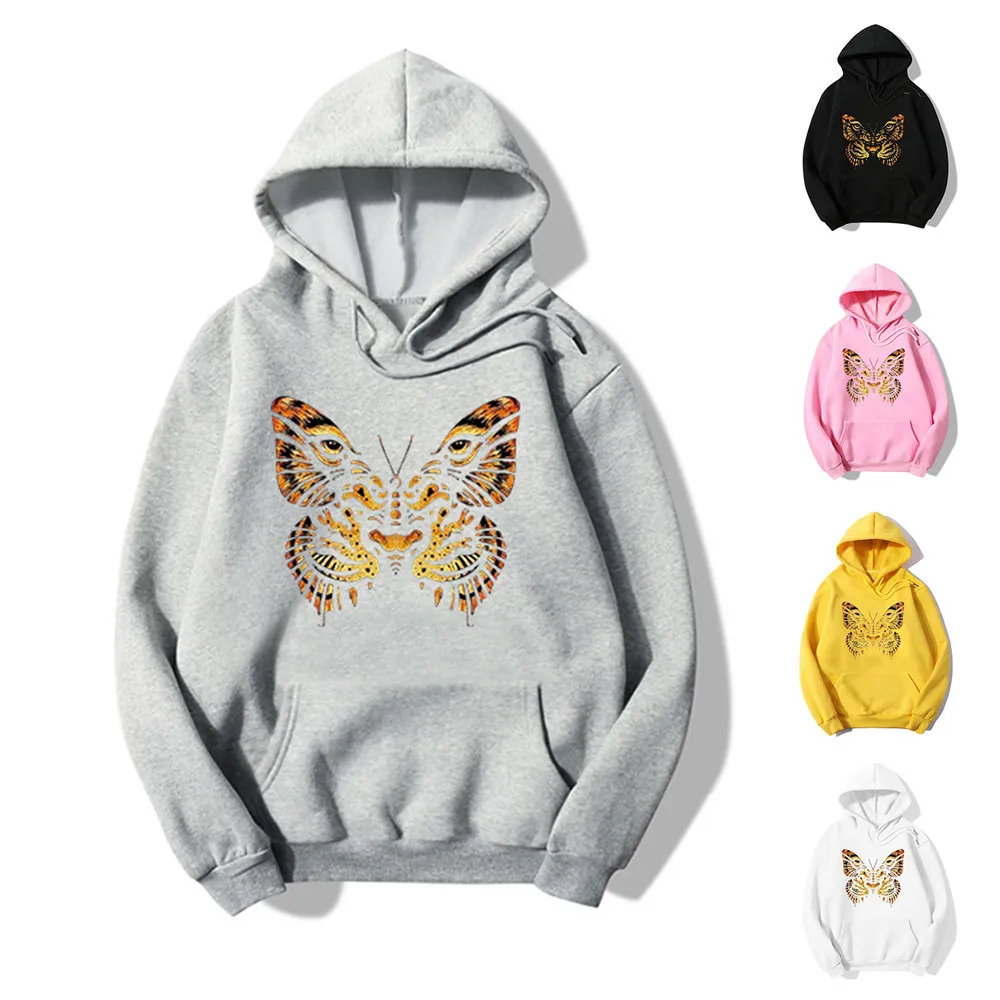 

Пуловеры с принтом бабочек, пуловер с длинным рукавом, пуловер с большими карманами, теплая высококачественная повседневная свободная толс...