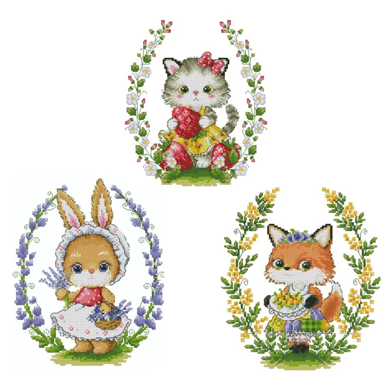 

Набор для вышивки крестиком, набор «сделай сам» из милых мультяшных животных, кролика, лисы, кота, пятнистого цвета, 11 карат