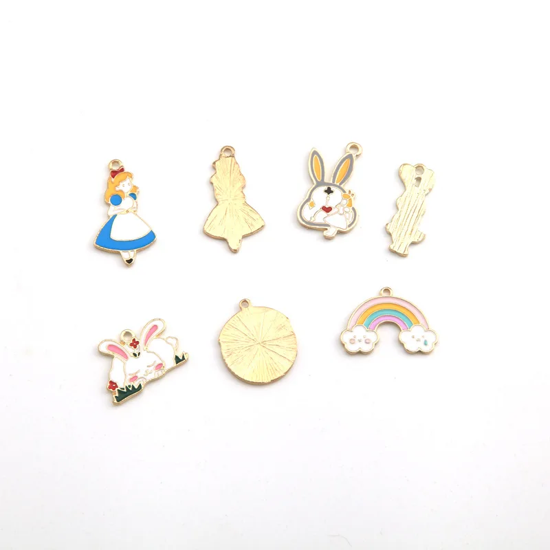 

10pcs/lot Alice Rabbit Dangle Handmade Enamel Charms Pendant DIY for Bracelet Necklace Bag