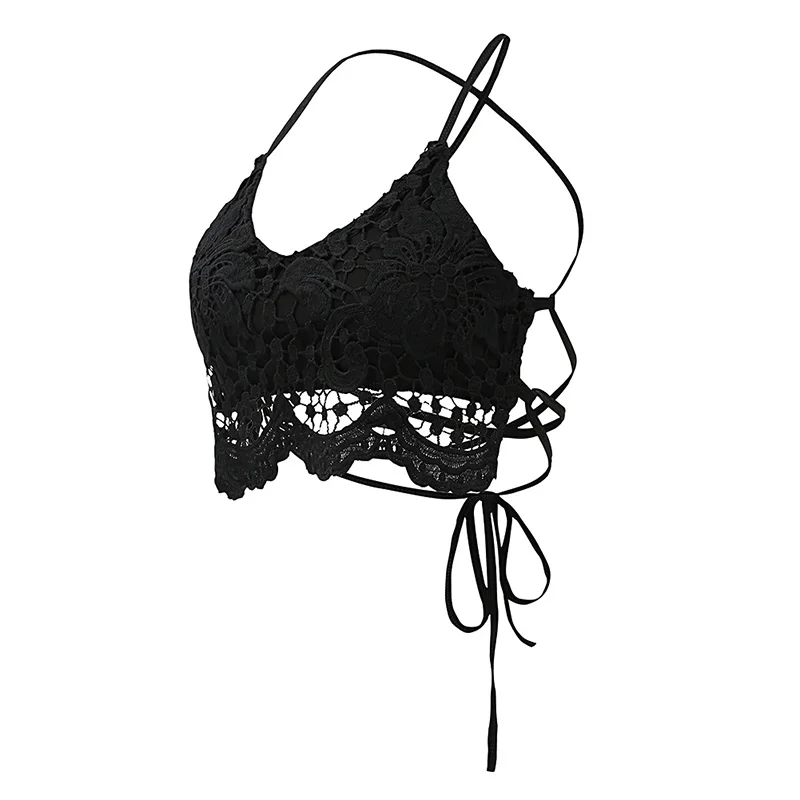 Женский вязаный укороченный топ Anself кружевной бюстгальтер на тонких бретелях с