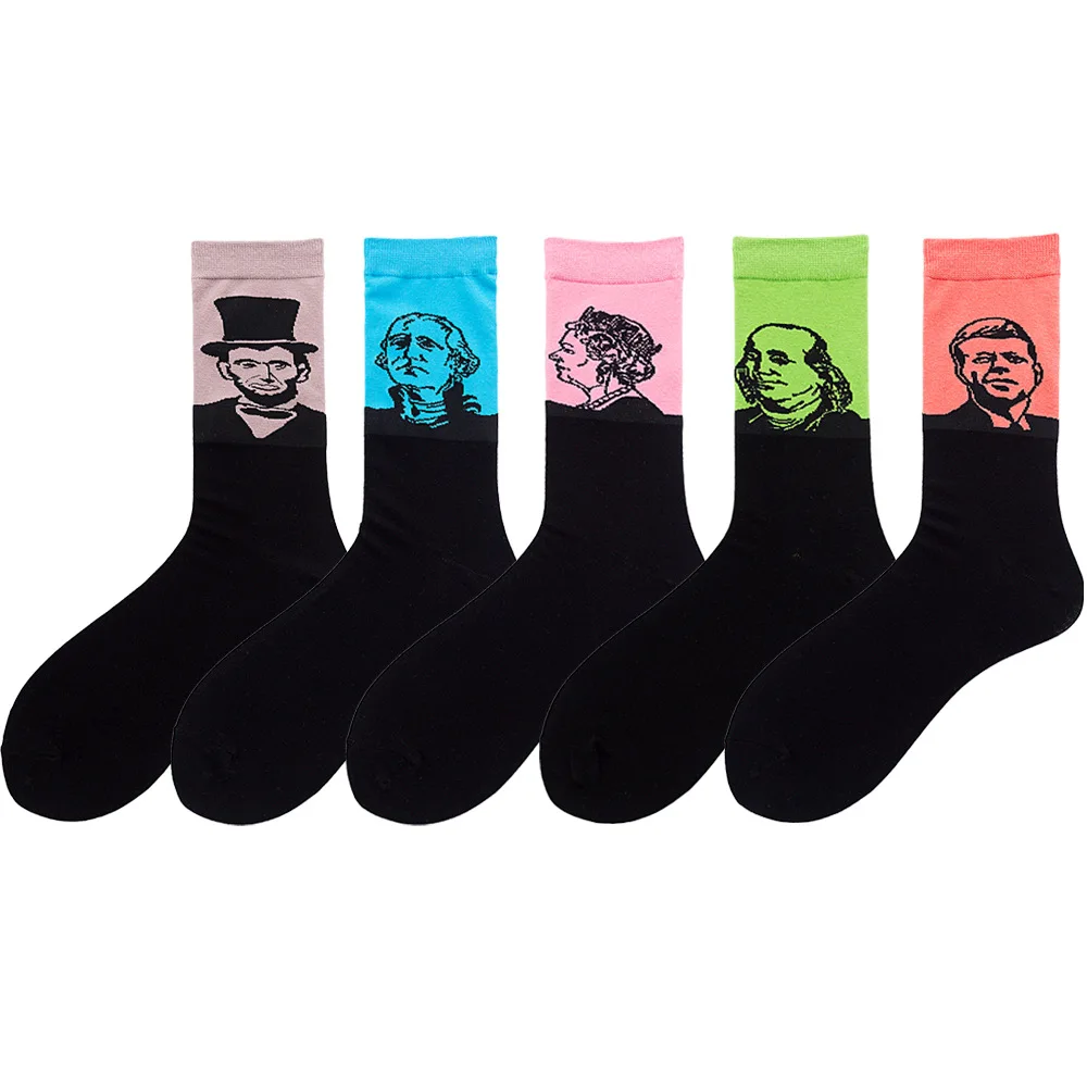 

European and American Figures Art Socks Men Personality Tube Retro Celebrity Oil Painting Happy Socks Gifts for Men 112805