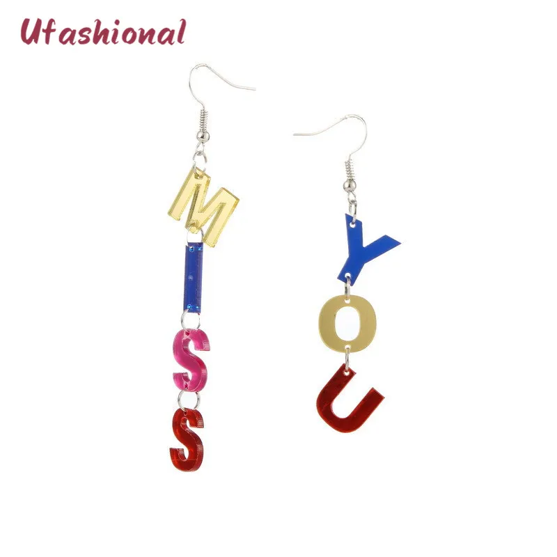 miss you yes no omg letter colorful dangle arcylic earrings big drop for women jewelry Brincos Acrylic Femme Earring | Украшения и