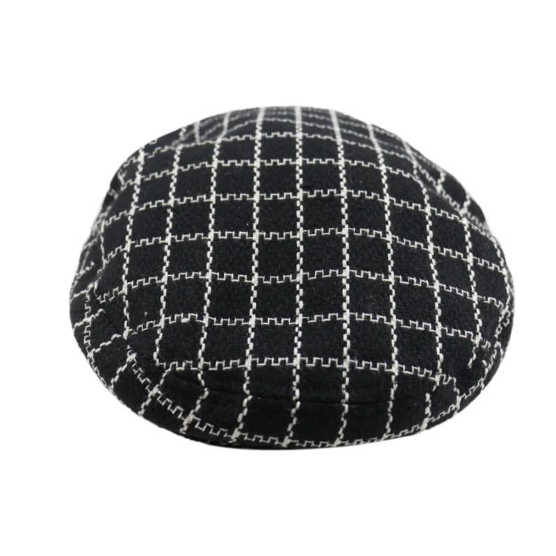

Women's British Retro Flat Top Casquette Plaid Navy Hat Spring And Autumn New Concave Shape Newsboy Hat Hair Accessories Girls