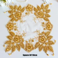 modern lace gold beads embroidery place table mat cloth pad cup mug drink doilies dining dish tea glass coaster placemat kitchen
