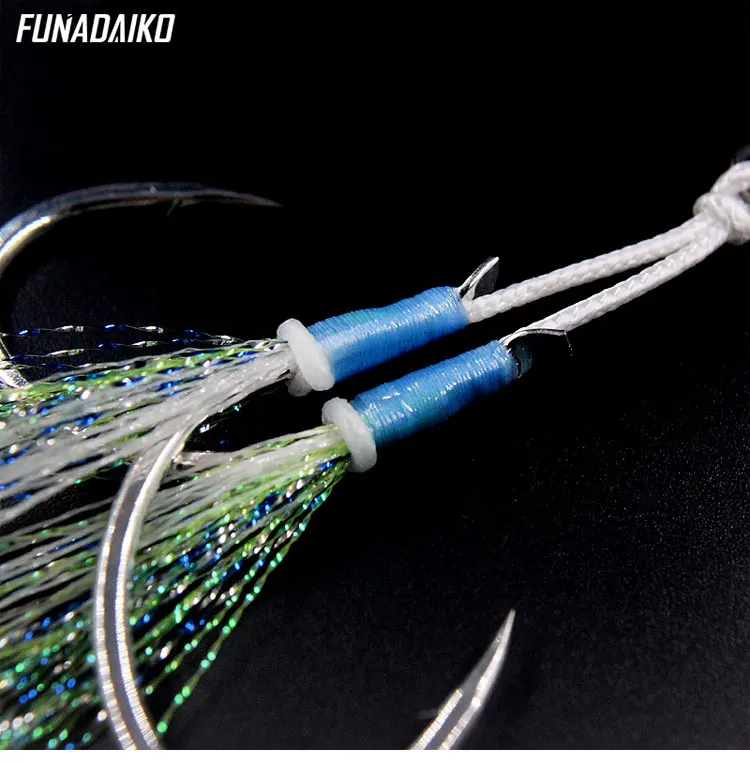 FUNADAIKO Assist крючки Seafishing медленно джиговые крючки с высоким из углеродистой стали двойные крючки светящийся яркий 1/0 2/0 3/0 4/0 УФ крючки