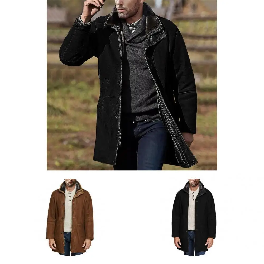 

3 Colors Good Men Casual Warm Single-Breasted Overcoat Washable Casual Windbreaker Eye-catching for Autumn