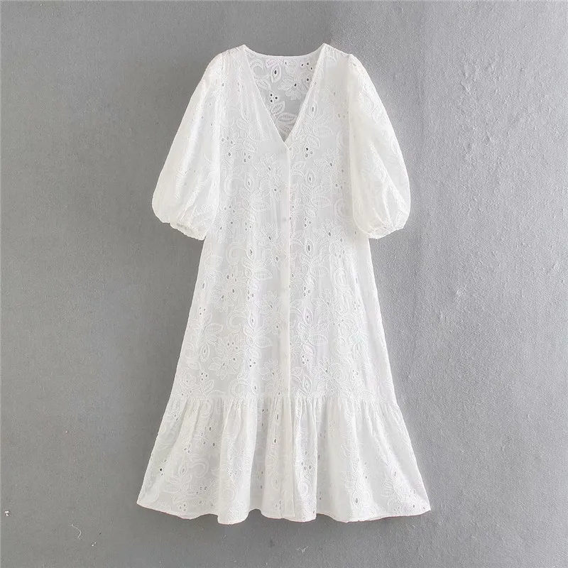 

Женское ажурное мини-платье, белое свободное плиссированное платье А-силуэта, с длинным рукавом-фонариком