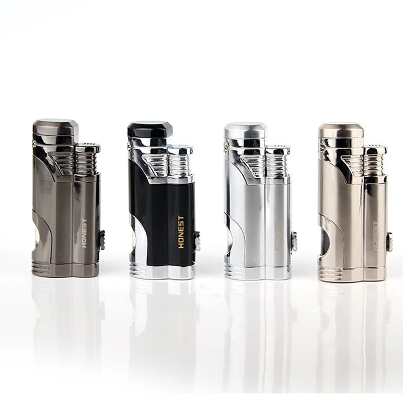 Честная двойная металлическая зажигалка прямого удара. Два струйных пламени.