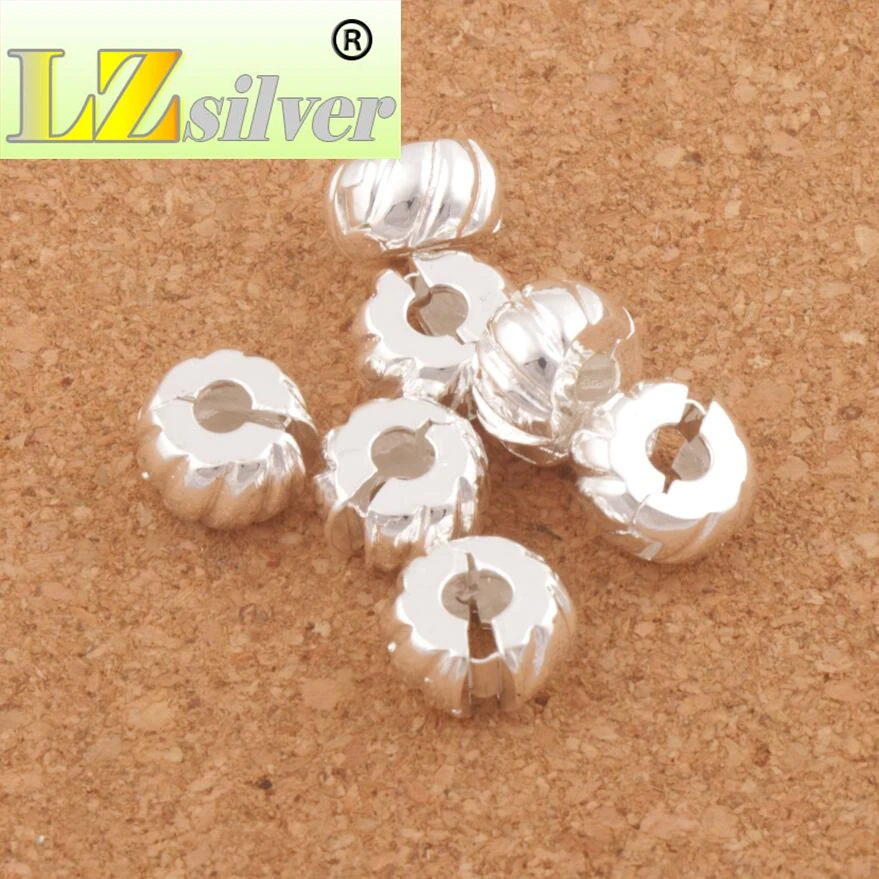 30pcs 10mm Silver Plated Tone Pumpkin Stopper Big Hole Beads Clip Fit European Charm Bracelets Metals Jewelry L1749 images - 6
