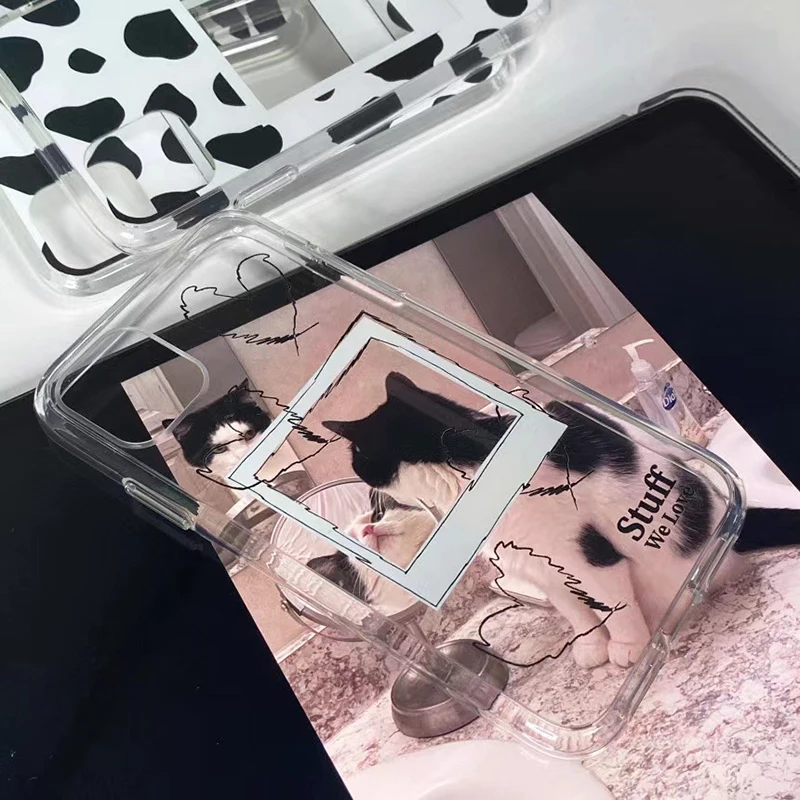 

Korea Polaroid DIY photo Paper jam Cow zebra soft silicon phone case for apple iphone 7 8 Plus X XS XR MAX 11 Pro 12 MiNi cover