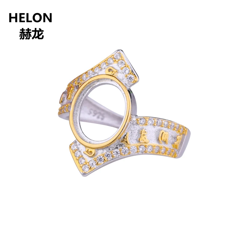 925 пробы Серебряное обручальное кольцо 8x10 мм овальное кабошон полукрепление