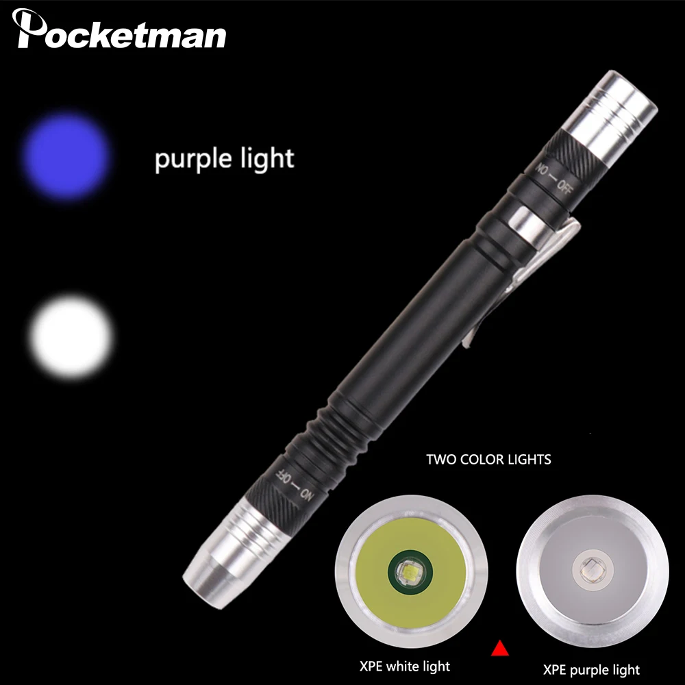 New 2 in 1 Mini UV LED Flashlight Pen Multifunctional 395nm Ultra Violet Purple White Light Torch | Освещение