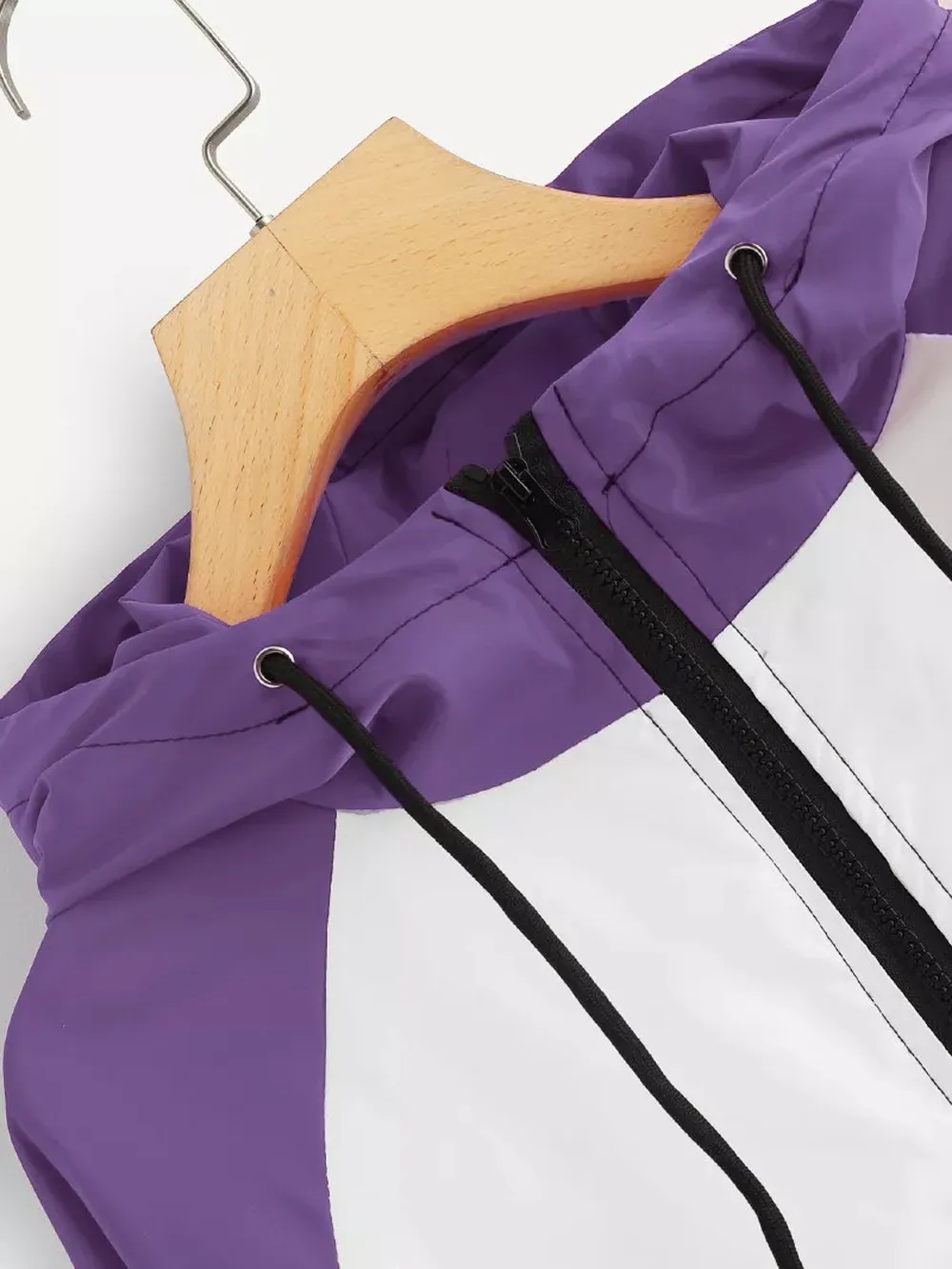 Women Hooded Zipper Casual Sport Coat Long Sleeve Patchwork Thin Skinsuits Lightweight and non-elastic fabric ariana grande | Женская