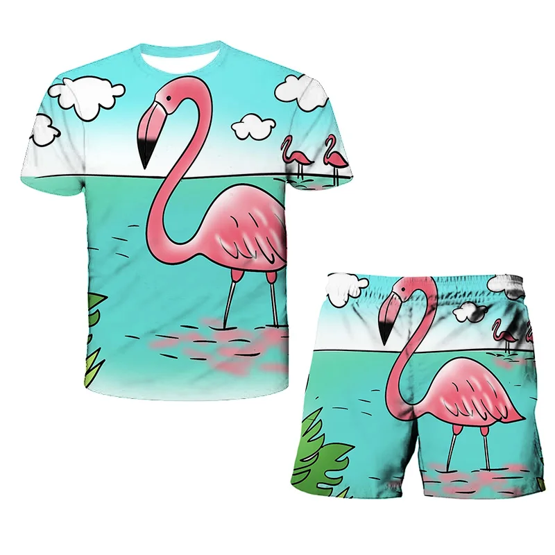

Summer New Style 3D Creative Printing Flamingo Funny Cool Men O-Neck T-Shirt Swimming Surfing Beach Shorts XS-6XL