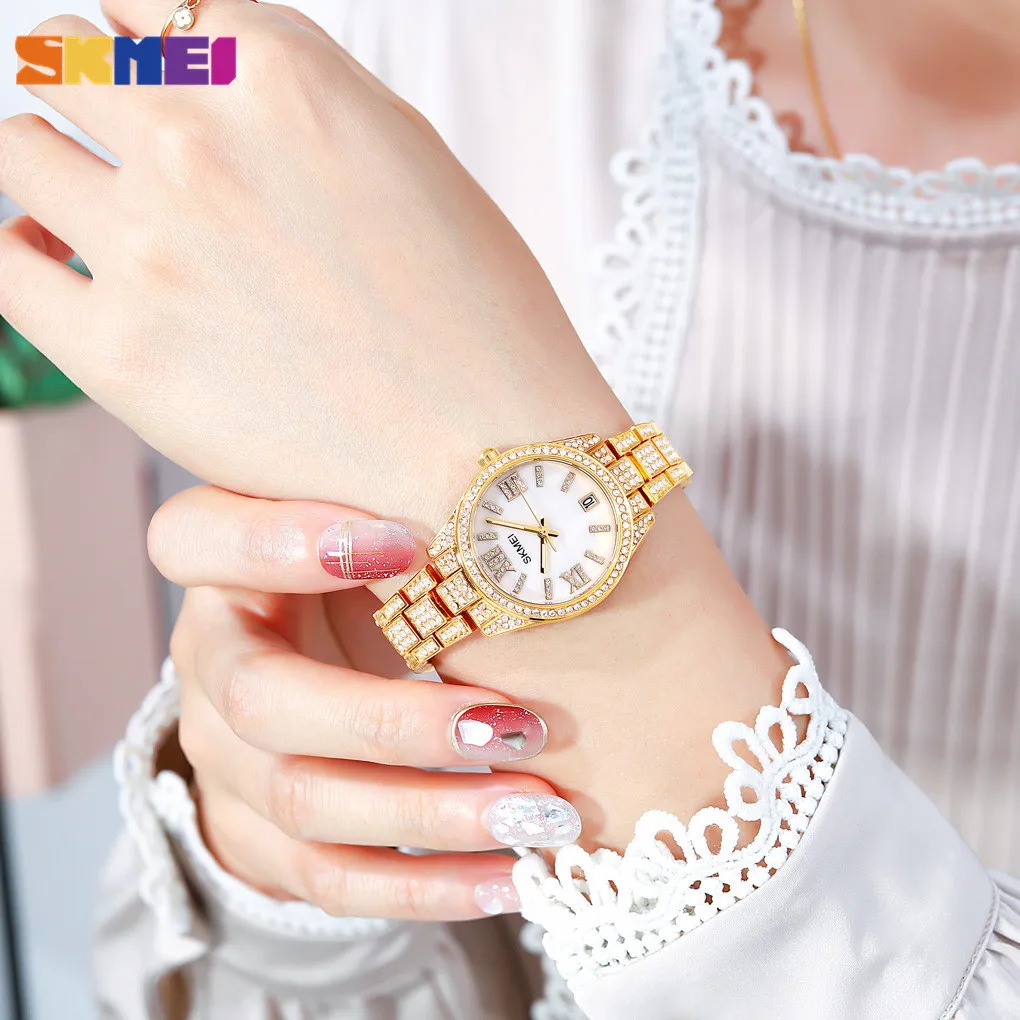 2021 SKMEI Luxury Rhinestone Dial Women Watches Japan Quartz Movement Date Female Clock Ladies Wristwatch Relogio Feminino 1741 | Наручные