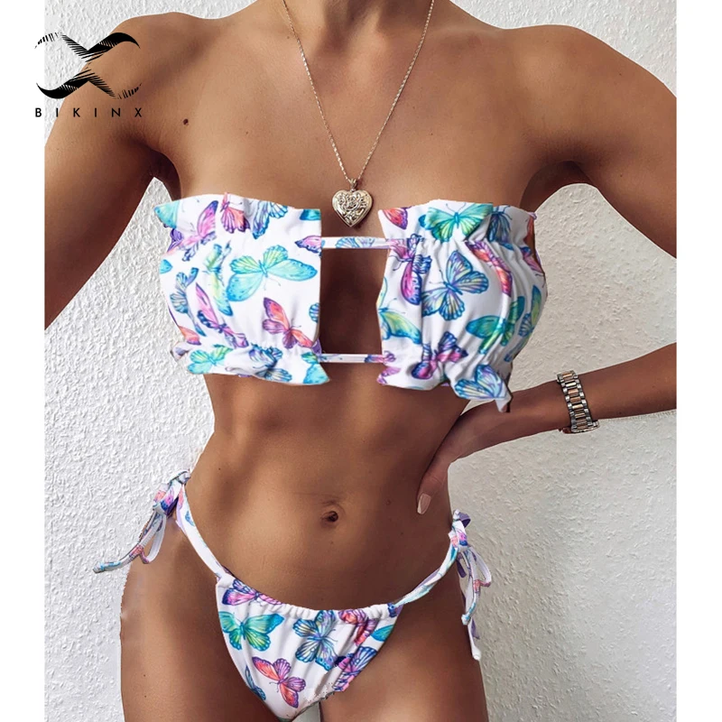 Sexy bandeau bikini set 2020 Butterfly print swimsuit female biquini Hollow out swimwear women two piece High cut bathing suit | Женская