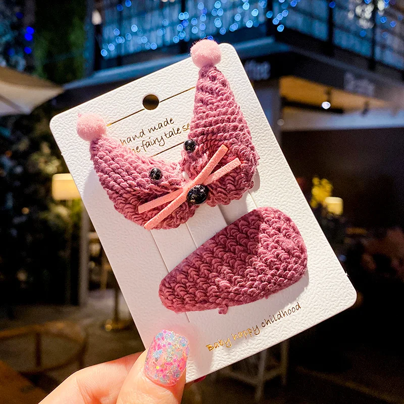

2 Pcs/Set Children Cute Colors Knitting Cat Ornament Hair Clips Girls Lovely Sweet Barrettes Hairpins Kids Hair Accessories