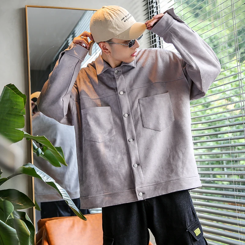 Мужская свободная куртка из оленьей кожи уличная бомбер мужская верхняя одежда в