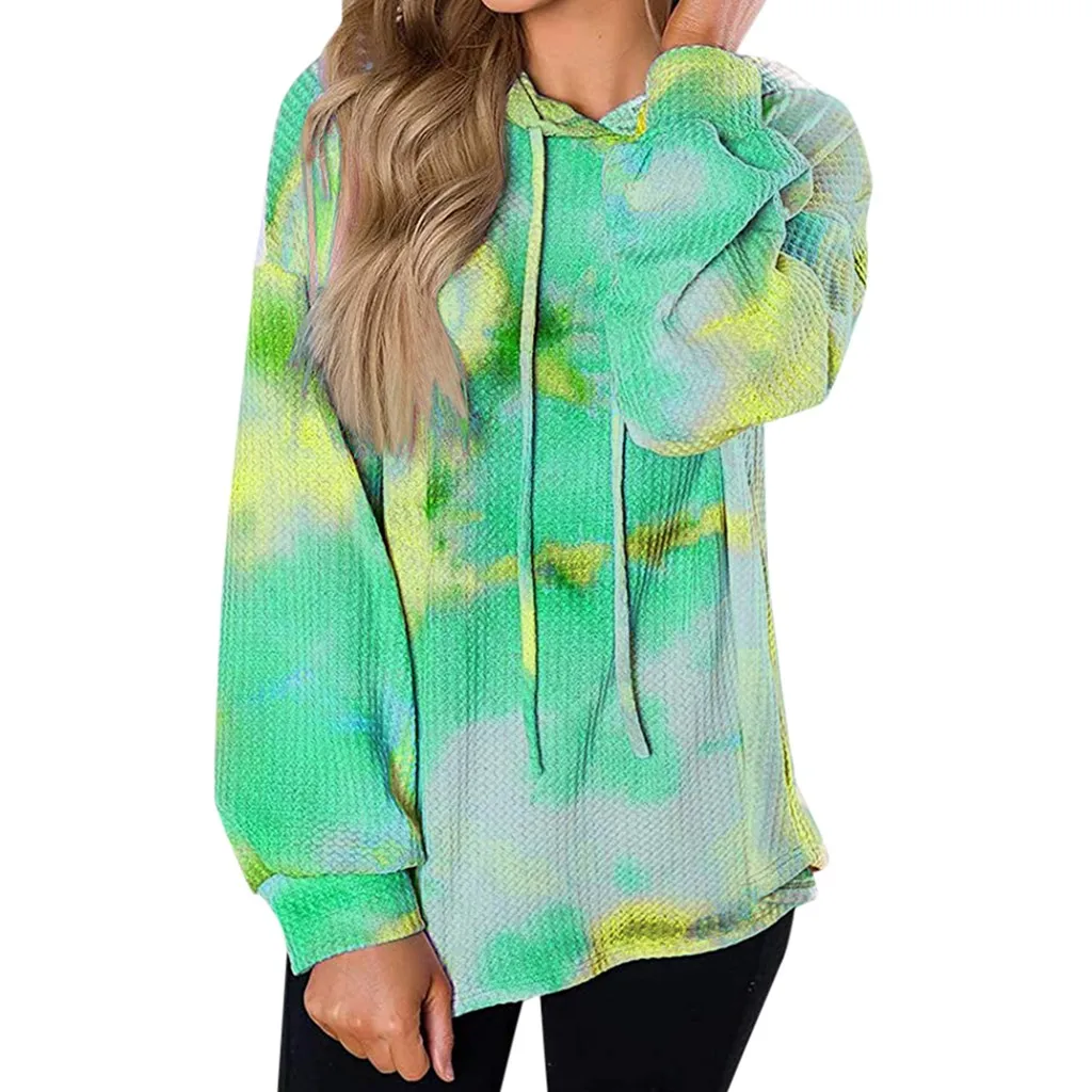 

Women's Tie-Dye Long Sleeve Hooded Loose Sweatshirt Drawstring Top