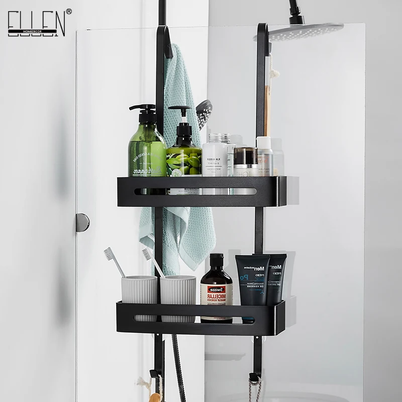 

Black Hanging Bath Shelves Bathroom Shelf Organizer Nail-free Shampoo Holder Storage Shelf Rack Bathroom Basket Holder EL5018