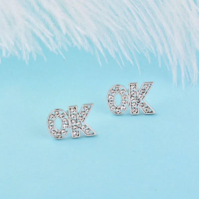SINLEERY сверкающие серьги гвоздики с надписью OK маленькие желтого золотого и