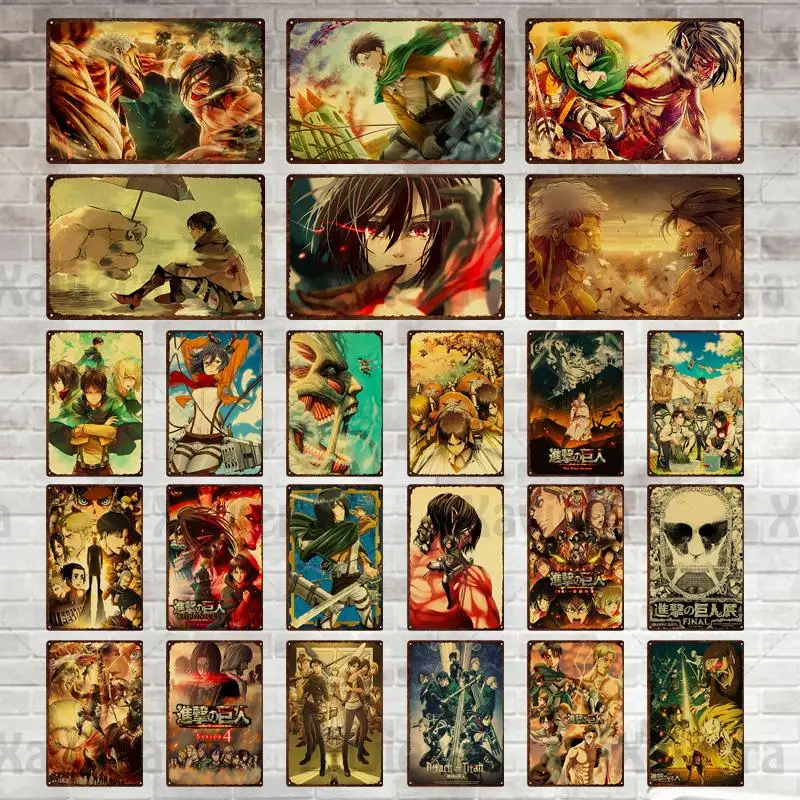 

Metal Sign Anime Attack On Titan Iron Plate Vintage Japanese Animation Poster Tin Sign Bar Pub Club Cafe Wall Decor Home Decor