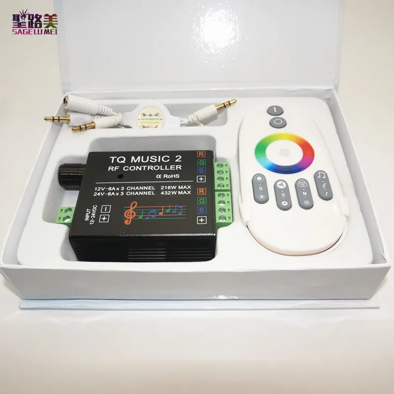 

DC12-24V 18A RGB Music 2 Controller RF Remote Intelligent Sonic Sensitivity Led Backlight Remote for Led Strip