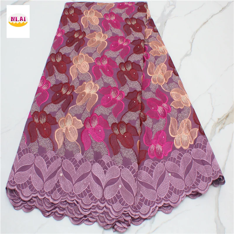 

Swiss Voile LaceAfrican Dry Lace Fabrics High Quality Cotton Lace Fabric With Stones For Nigerian Wedding Dress 5yards NA4381B-1