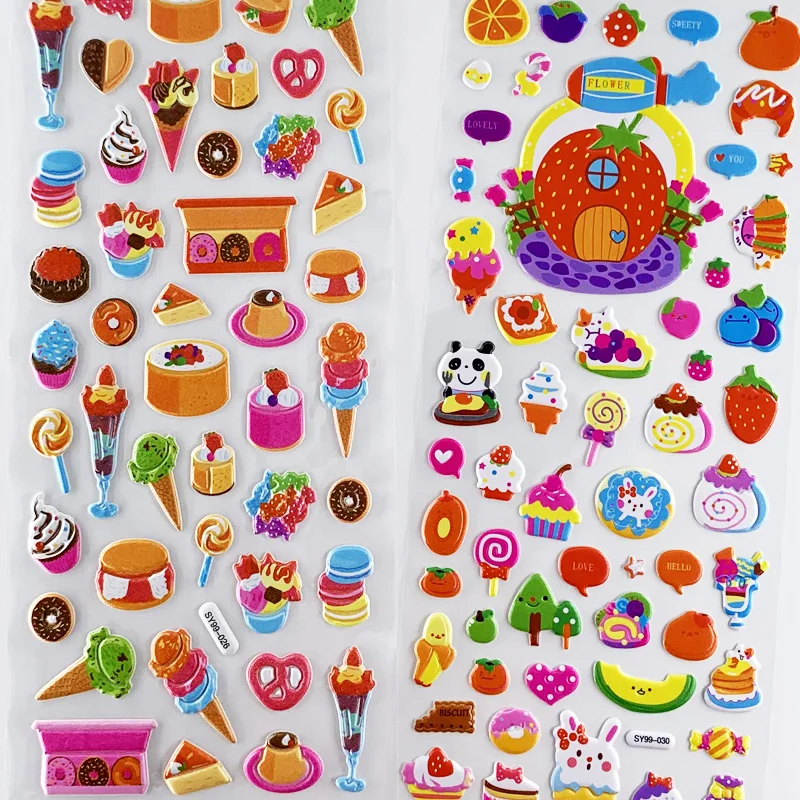 3 листа наклеек 3D Милые Мультяшные конфеты торт Детские пенные пузырьки наклейки