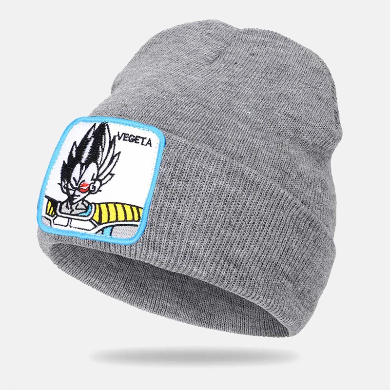 B Dragon Ball Z Вегета мужские шорты для купания, зимние вязаные круглые шапки без полей для Для мужчин герои мультфильмов вышивка зима теплая вязаная шапка Для женщин капот унисекс кепки, головной убор в хип-хоп стиле - Цвет: B