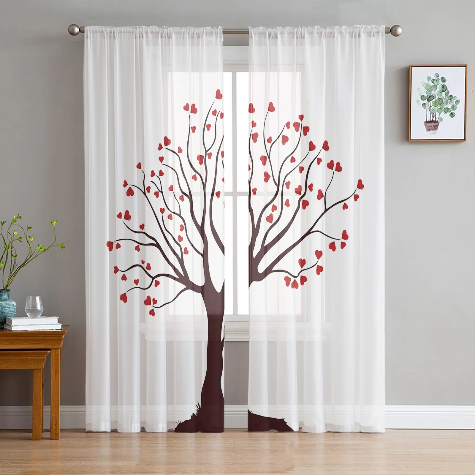 

Love Tree Of Life White Window Treatment Tulle Modern Sheer Curtains for Kitchen Living Room the Bedroom Curtains Decoration