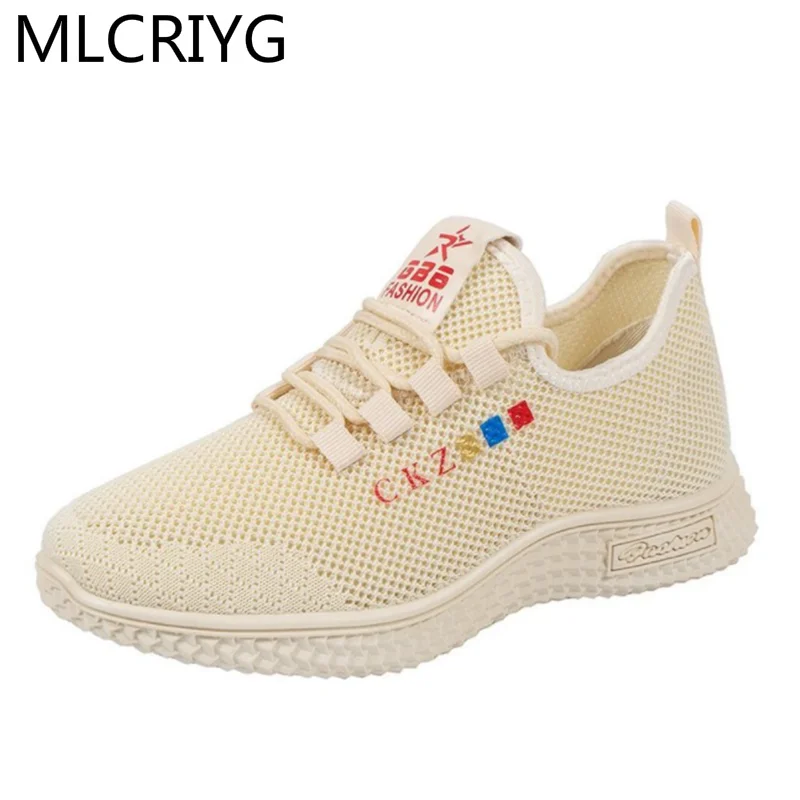 

2021 New Autumn Women's Vulcanized Shoes Fashion Lace Up Mesh Sneakers Round Toe Comfortable Casual Walking Sneakers for Woman