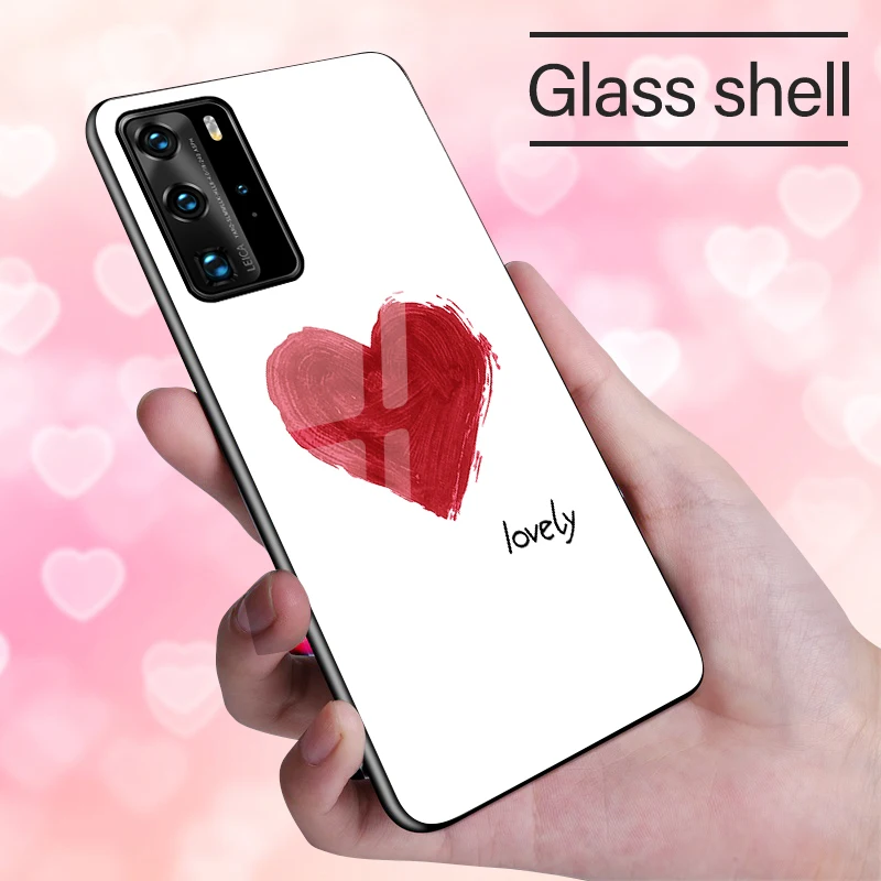 

Luxury Cute Glass Phone Case For Huawei P40 P30 P20 Lite Mate 30 20 10 Pro Honor Ultra-thin Silicone Cover
