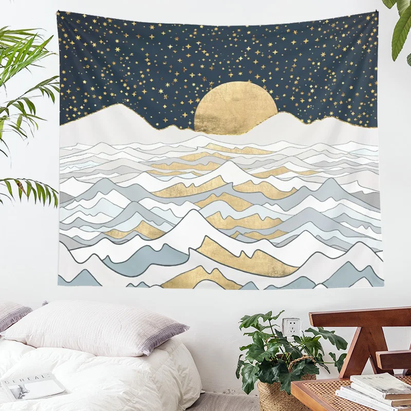 

Sunset Mountain Tapestry wave sea Dormitory Decoration Family Living Room Bedroom Tapestry Background Wall Cloth Blanket Yoga