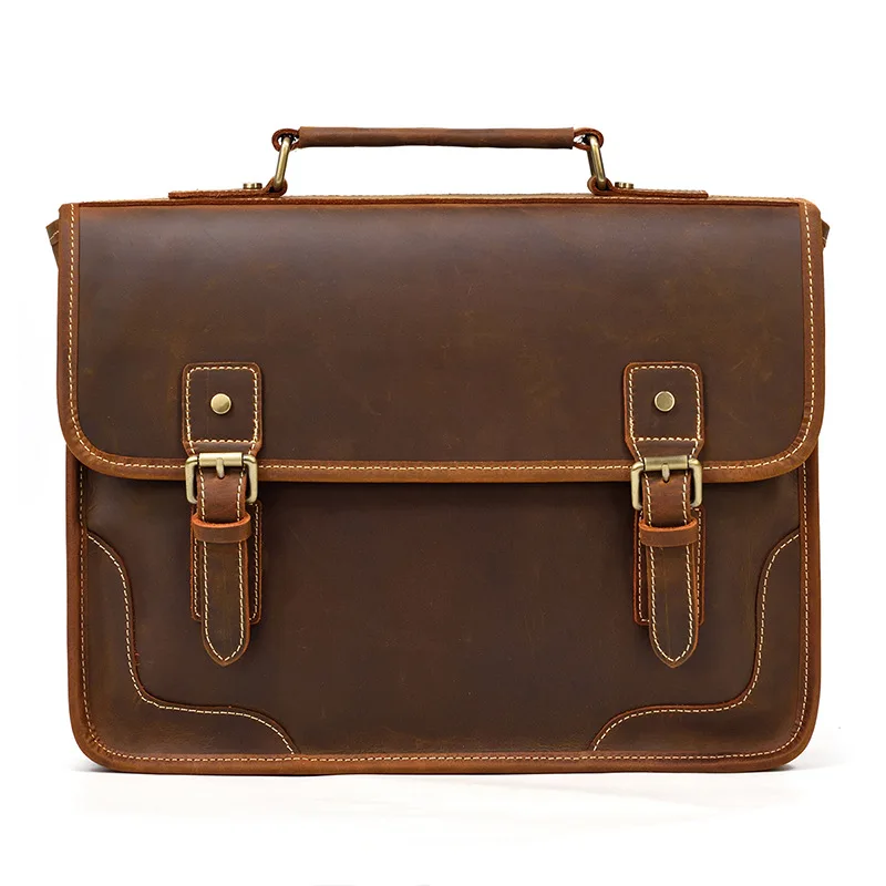 Luxury retro leather handbag men's cowhide business briefcase natural leather shoulder messenger bag