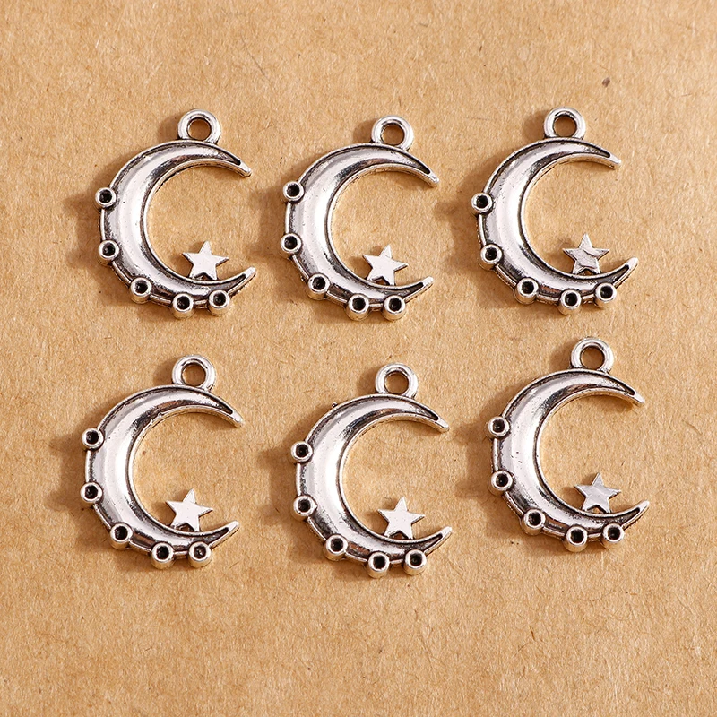 

20pcs 14*20mm Antique Silver Color Moon Star Charms for Making Pendants Necklaces Earrings Bracelet DIY Handmade Jewelry Finding