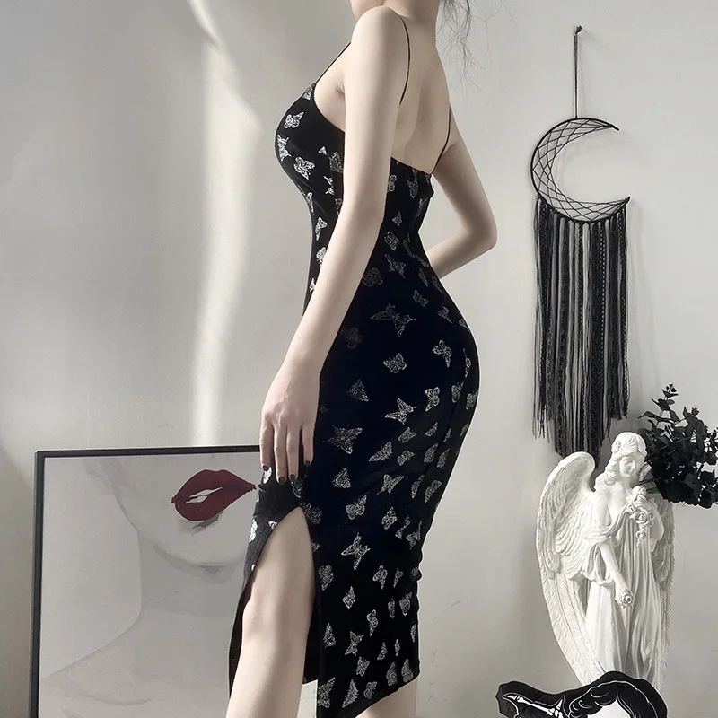 

Gothic Vintage Grunge Long Dresses Harajuku Punk Spring 2021 Summer Splice Backless Dark Academia Y2K Dress Print Chic Butterful