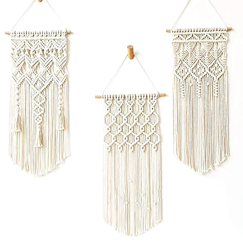 

Macrame Wall Hanging Woven Wall Art Macrame Tapestry Boho Chic Home Decor for Apartment Bedroom Living Room Gallery 3Pcs