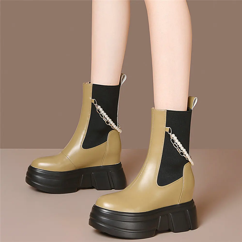 High Top Platform Pumps Women Genuine Leather Wedges High Heel Ankle Boots Female Winter Round Toe Fashion Sneakers Casual Shoes