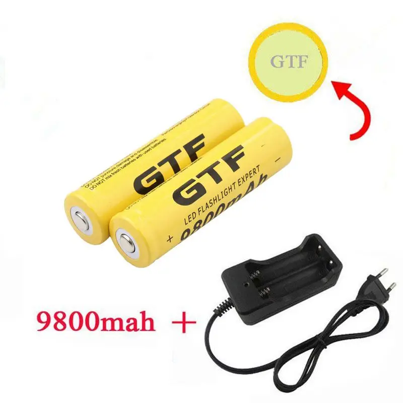 GTF 18650 батарея 9800mAh 3,7 V литий-ионная аккумуляторная батарея для фонарика+ EU/US литий-ионная батарея зарядное устройство аккумулятор - Цвет: 2pcs and EU charger