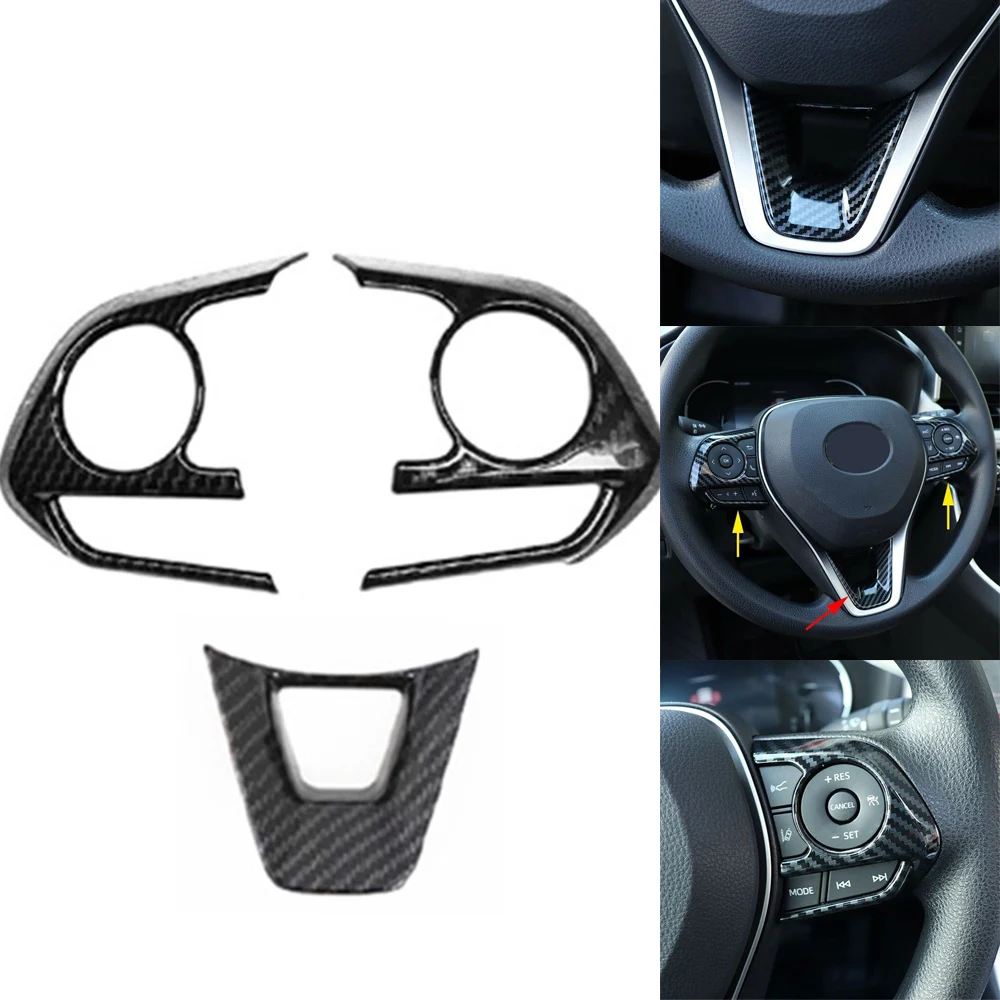

3pcs/Set Car Steering Wheel Switch Trims Carbon Fiber Style Steering Wheel Switch Trims For Toyota RAV4 2019-2020