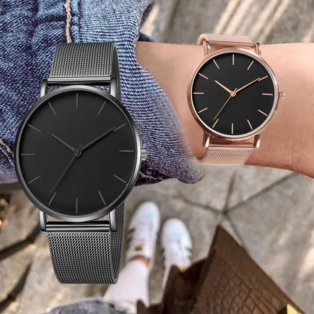 

New Minimalist Men's watches Fashion Womens Watches Stainless steel Mesh belt 40MM Alloy Dial Luxury sports watch Military Clock