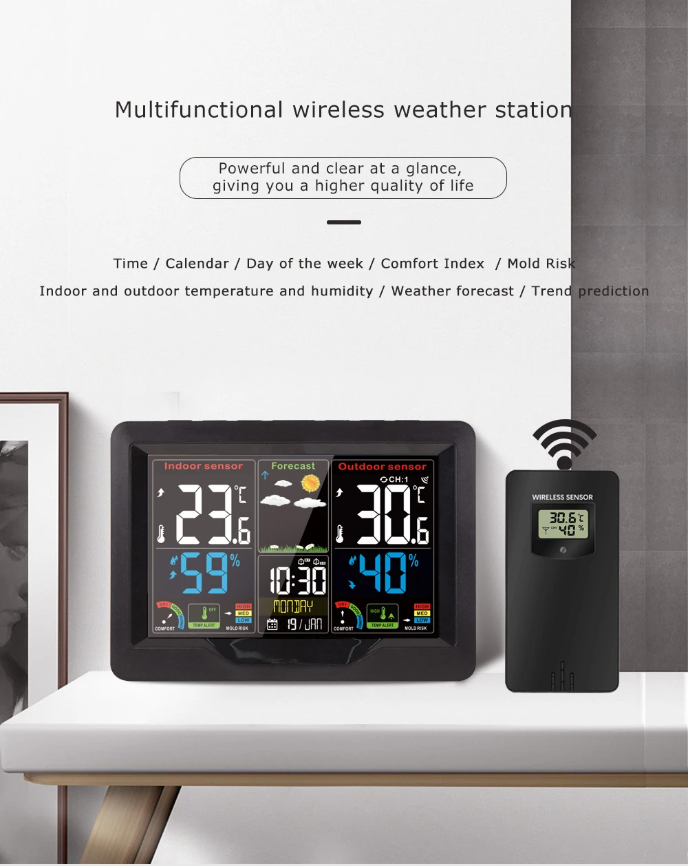 Метеостанция Беспроводная комнатная с термометром и гигрометром цифровой