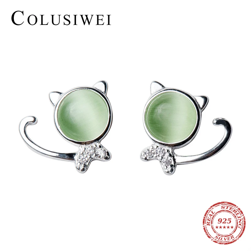 Colusiwei Silver 925 Collection Fox Animal Cute Cat Stud Earrings for Women Sterling Natural Opals Jewelry 2019 New | Украшения и