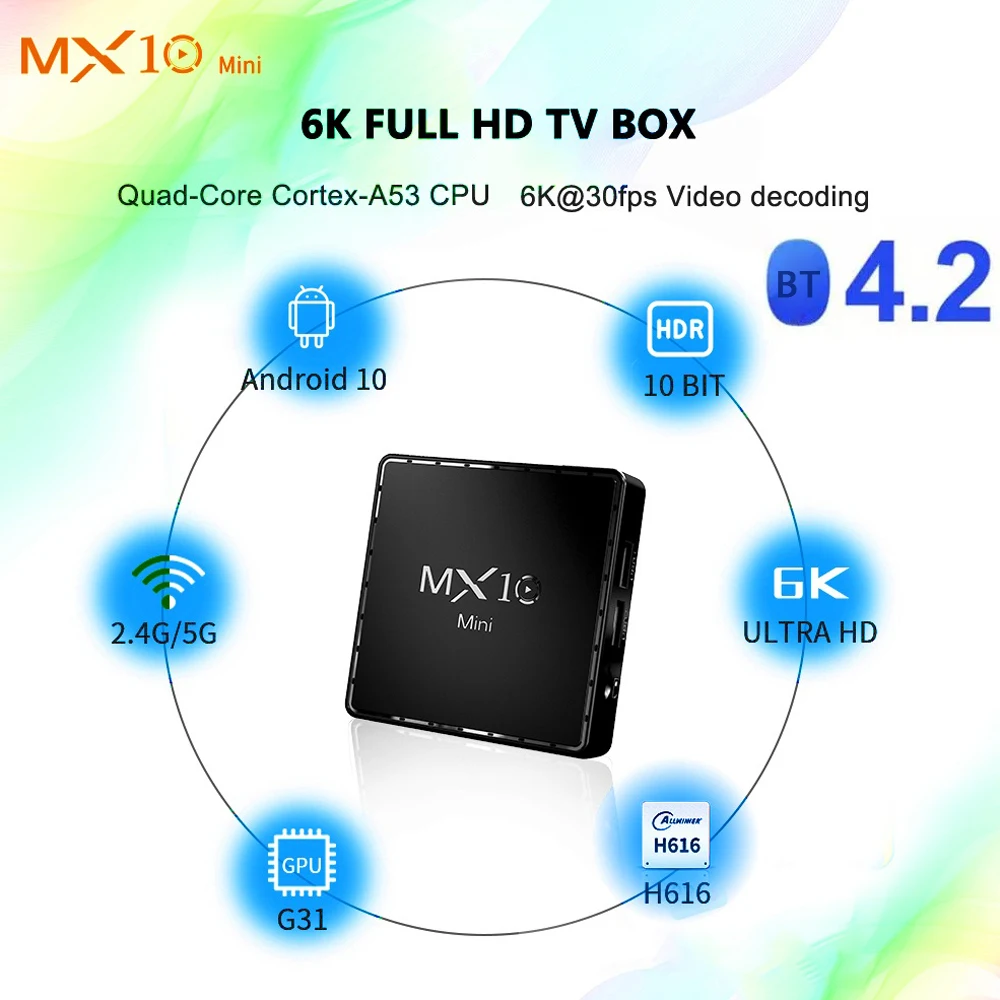 Смарт приставка для ТВ MX10 PRO Android 9 0 Allwinner H6 UHD 4K Media Player 6K Изображение декодирования