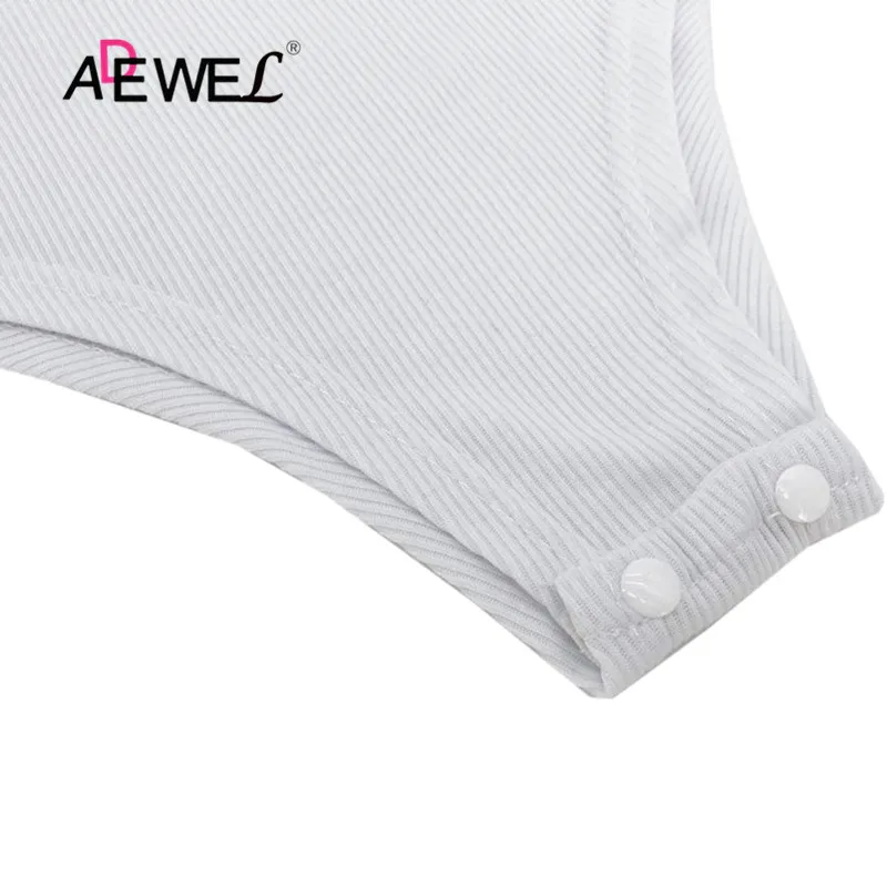 ADEWEL White Lace Puff Long Sleeve Women Bodysuit O-neck Slim Black Sexy Overalls for Leotard Tops Jumpsuit |