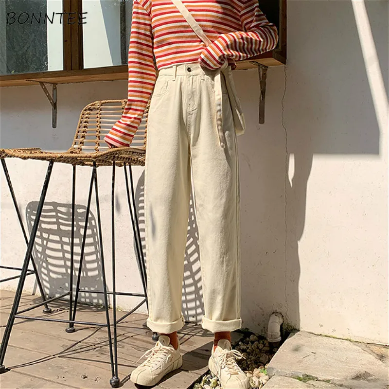 Джинсы женские в стиле ретро с высокой талией и широкими штанинами | Женская